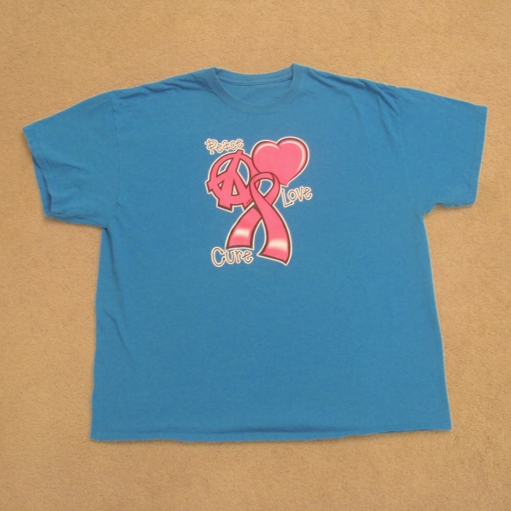 Peace Love Cure Graphic T Shirt Size 2X XXL Relaxed Fit Blue Pink Streetwear